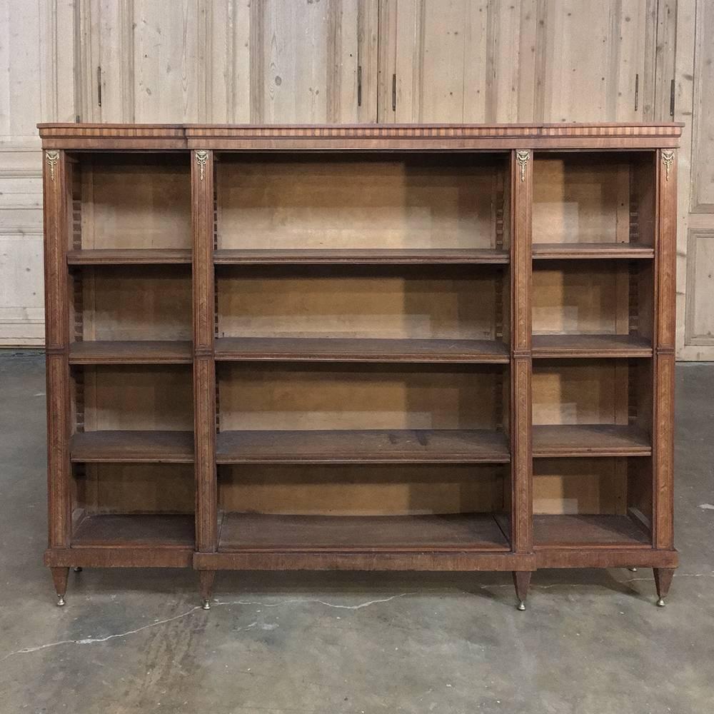 19th Century Louis XVI French Marquetry Mahogany Shallow Bookcase 1