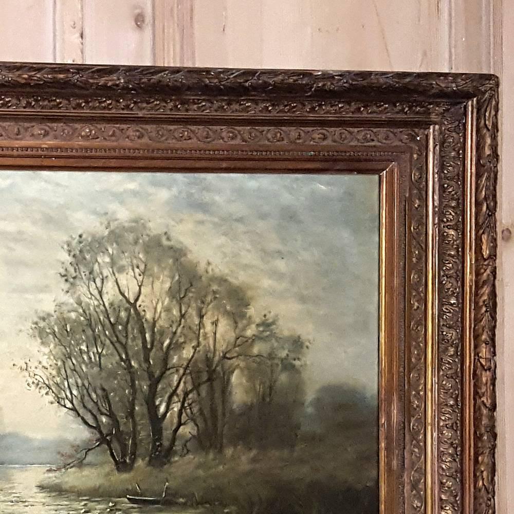 Hand-Painted 19th Century Framed Oil Painting on Canvas