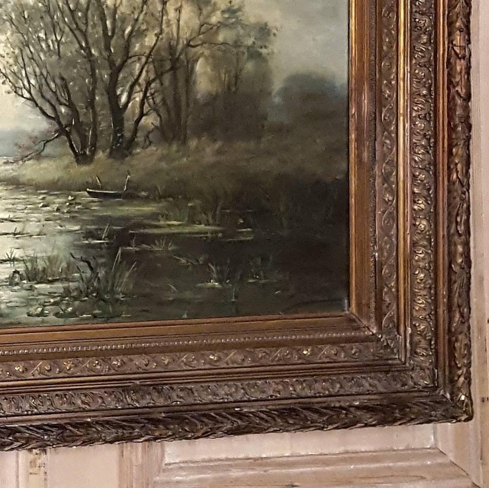 19th Century Framed Oil Painting on Canvas In Good Condition In Dallas, TX