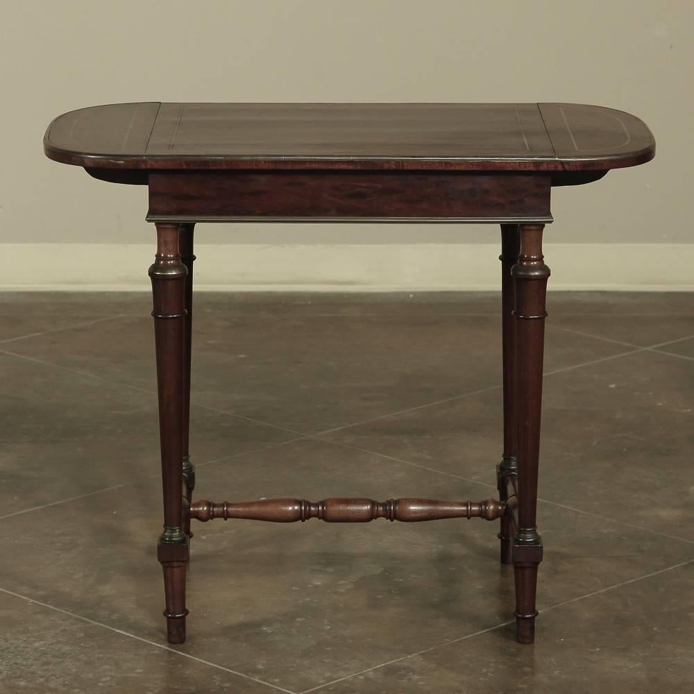 French 19th Century Bronze Inlay Napoleon III Drop-Leaf Mahogany Occasional Table For Sale