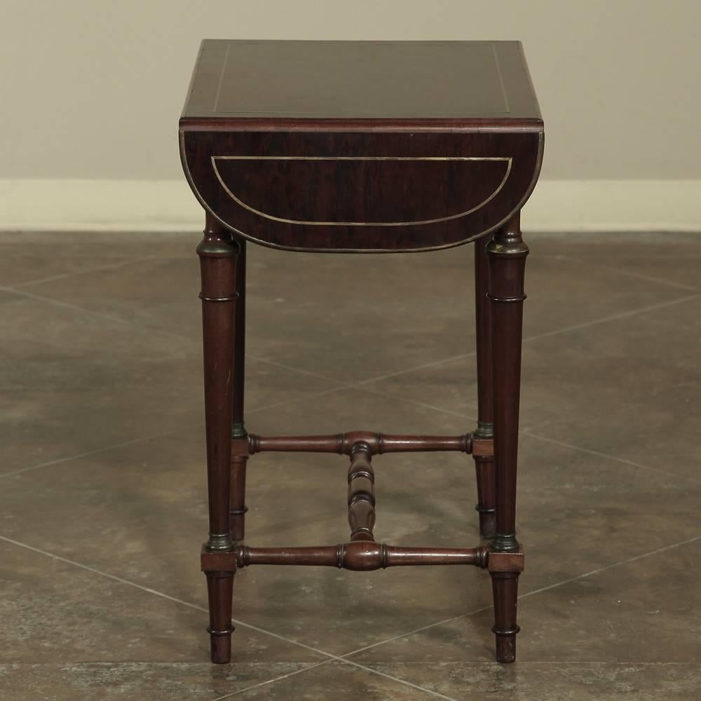19th Century Bronze Inlay Napoleon III Drop-Leaf Mahogany Occasional Table In Excellent Condition For Sale In Dallas, TX