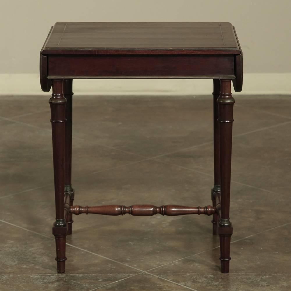 Mid-19th Century 19th Century Bronze Inlay Napoleon III Drop-Leaf Mahogany Occasional Table For Sale