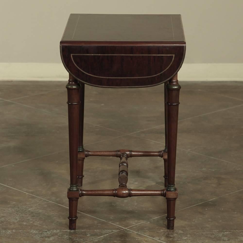 19th Century Bronze Inlay Napoleon III Drop-Leaf Mahogany Occasional Table For Sale 1