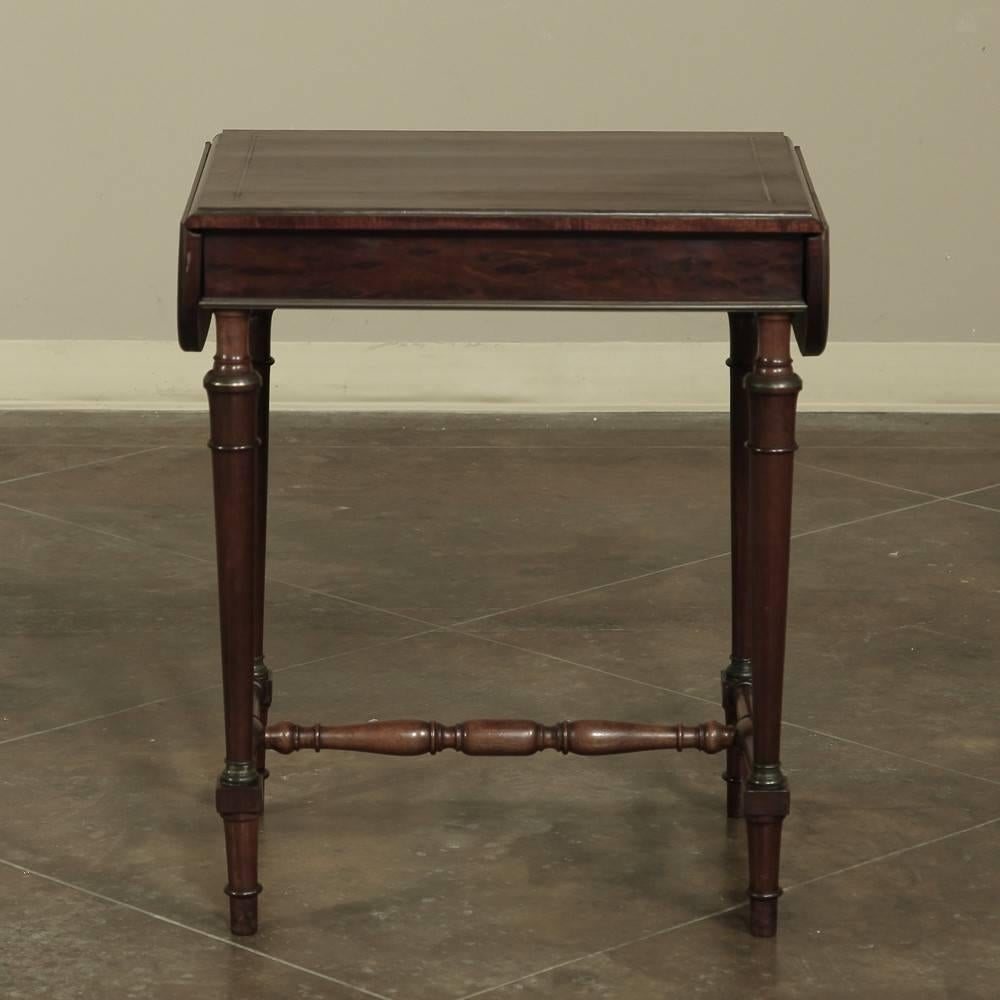 19th Century Bronze Inlay Napoleon III Drop-Leaf Mahogany Occasional Table For Sale 3