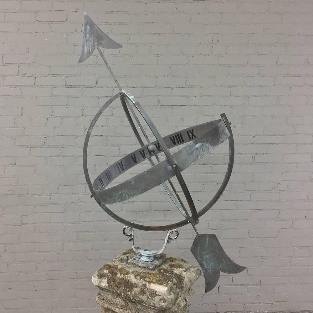 Early 20th Century French Cast Stone and Iron Sun Clock Armillary