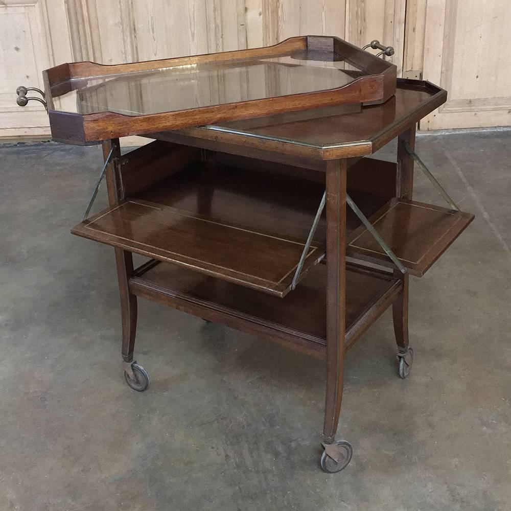 Antique Bar Cart or Tea Serving Cart with Tray In Excellent Condition In Dallas, TX