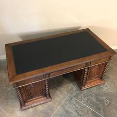 19th Century, French Renaissance Barley Twist Walnut Partner's Desk
