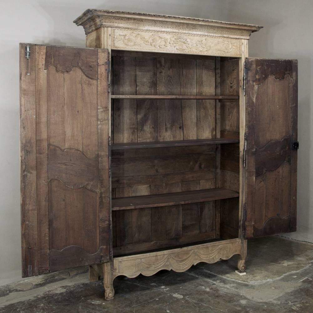 18th Century Stripped Oak Normandie Armoire In Excellent Condition In Dallas, TX