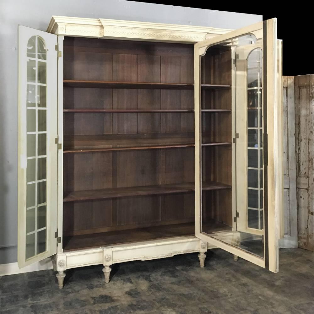 Hand-Crafted 19th Century, French, Louis XVI Painted Triple Bookcase, Display Armoire