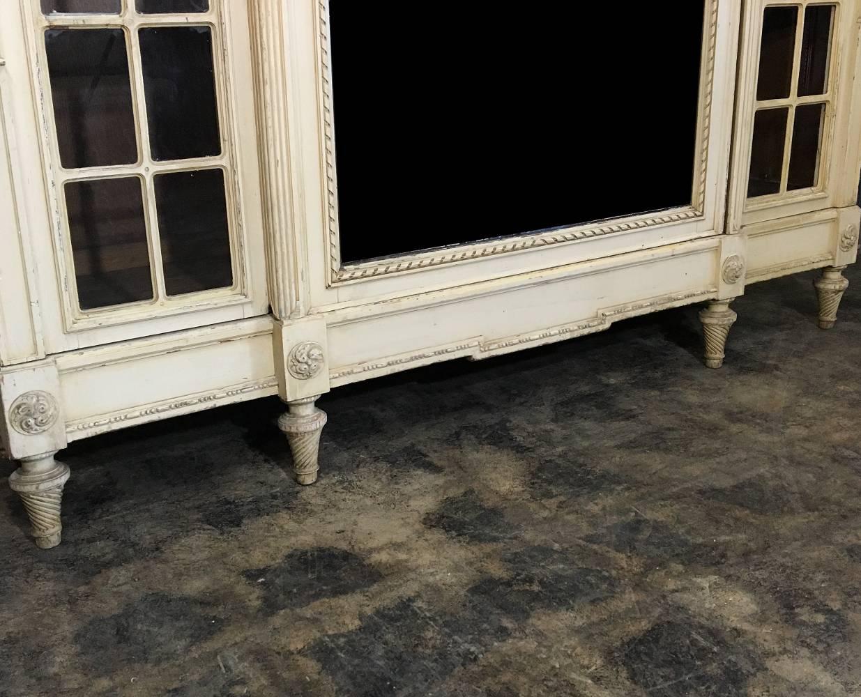 19th Century, French, Louis XVI Painted Triple Bookcase, Display Armoire 3