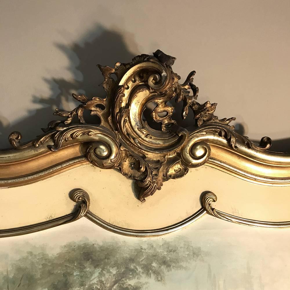 19th Century French Louis XV Style Giltwood Hand-Painted Trumeau In Excellent Condition In Dallas, TX