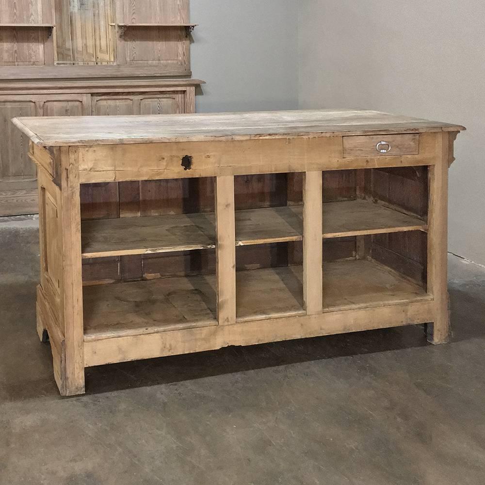 Hand-Crafted  19th Century French Stripped Solid Pine Bar - Back Bar with Iron Shelf Supports