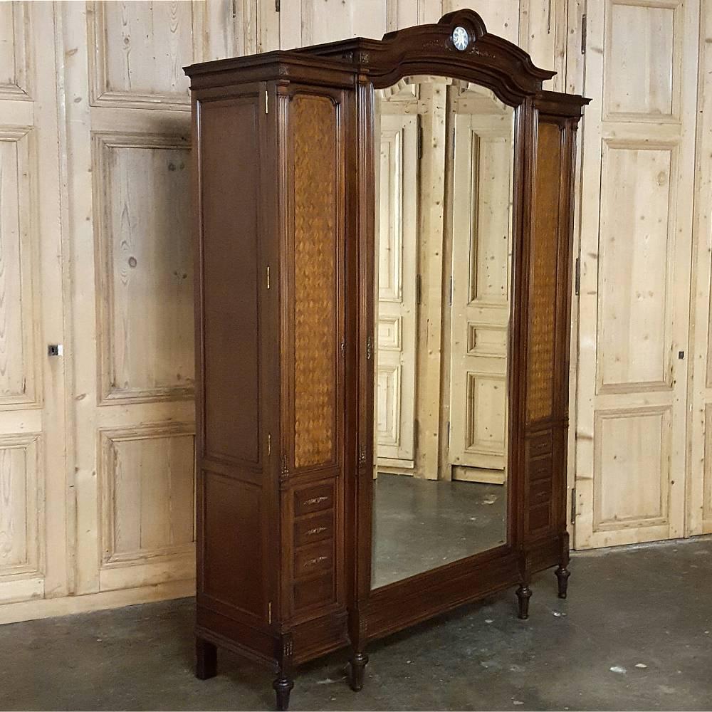 Important note: Items are sold separately, so if you want the entire set, act fast!
circa 1880s, this 19th Century French Neoclassical Mahogany Bedroom Set includes an armoire, queen bed and nightstand, with ormolu and wedgwood inset on the arched