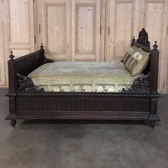 19th Century Renaissance French Hand-Carved Oak Bed