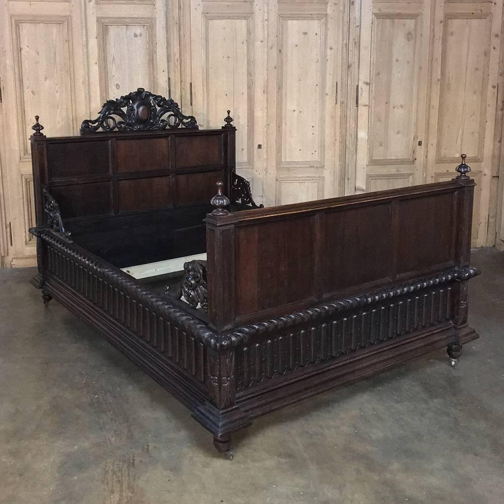 19th Century Renaissance French Hand-Carved Oak Bed 2