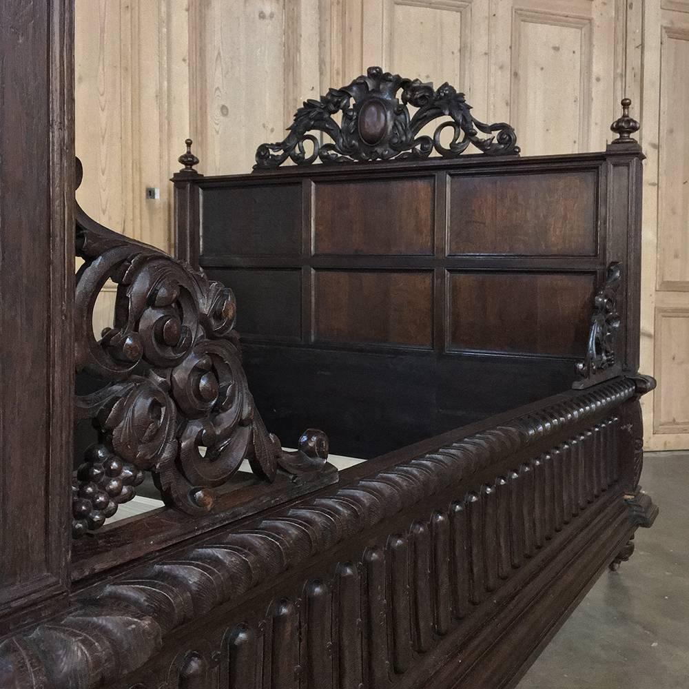 19th Century Renaissance French Hand-Carved Oak Bed 3