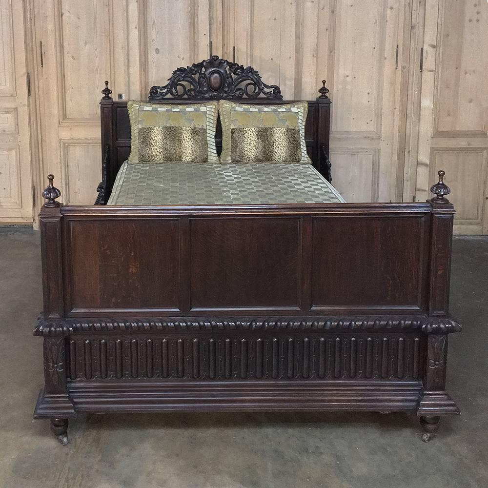 19th Century Renaissance French Hand-Carved Oak Bed 5