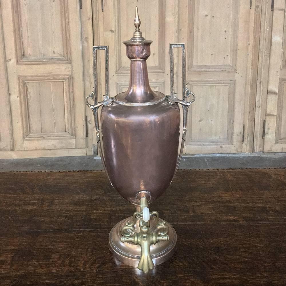 Hand-Crafted 19th Century Copper and Brass Samovar, Tea Server