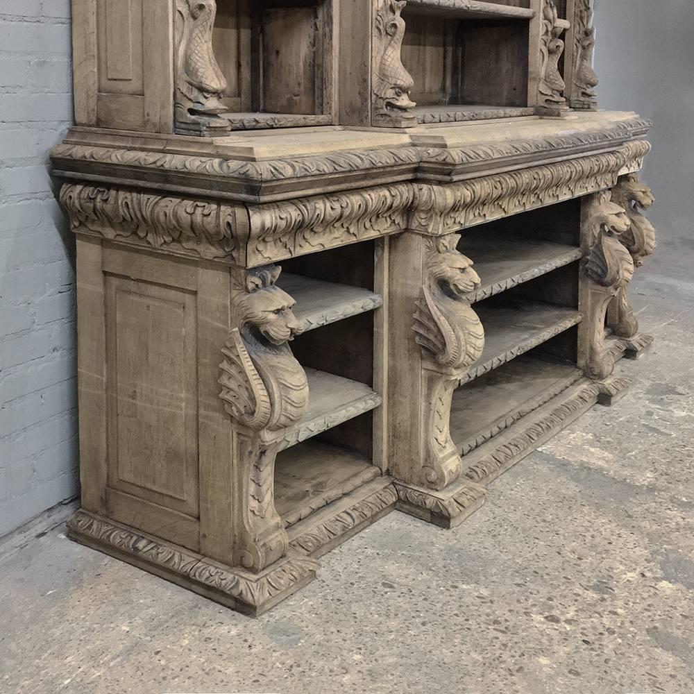 19th Century Stripped Oak English Renaissance Open Bookcase 1