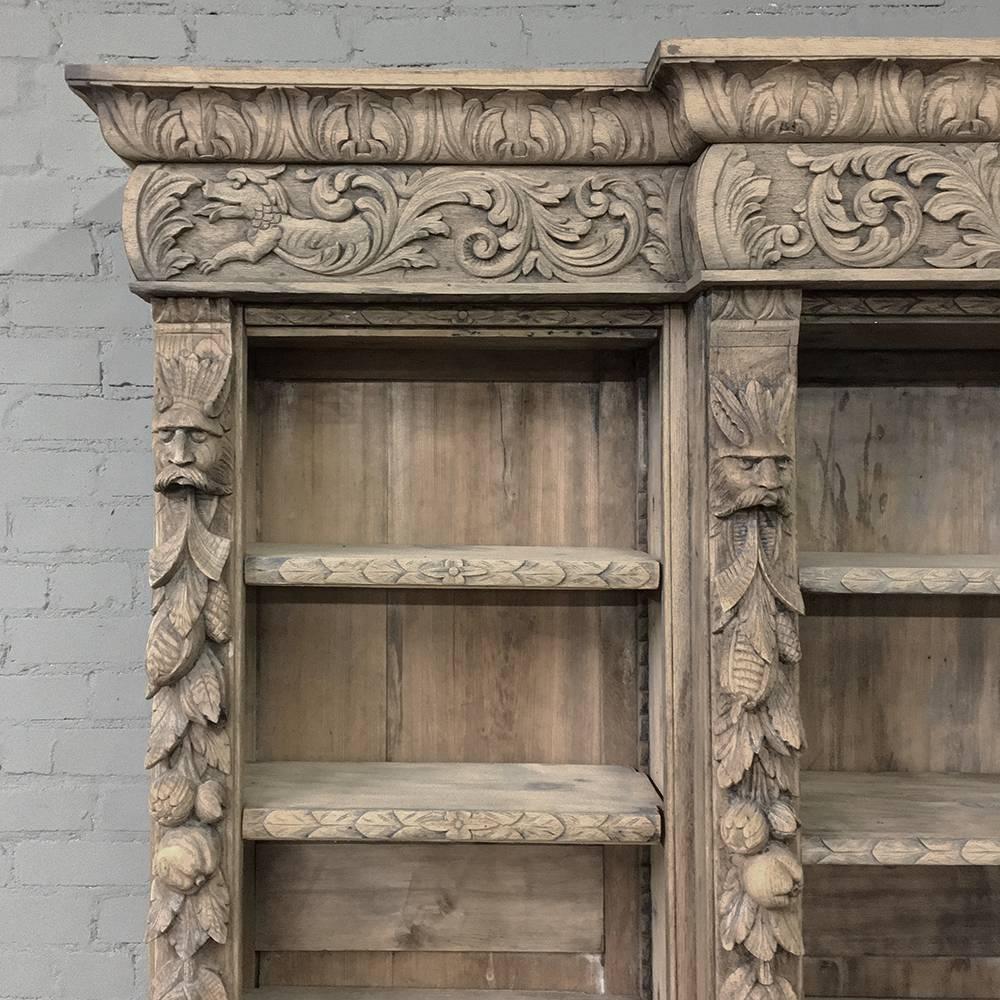 Renaissance Revival 19th Century Stripped Oak English Renaissance Open Bookcase