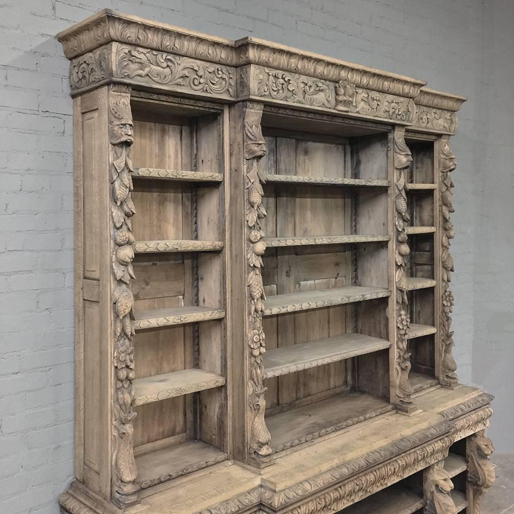 Mid-19th Century 19th Century Stripped Oak English Renaissance Open Bookcase