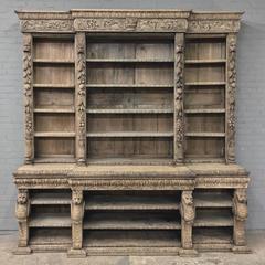 19th Century Stripped Oak English Renaissance Open Bookcase