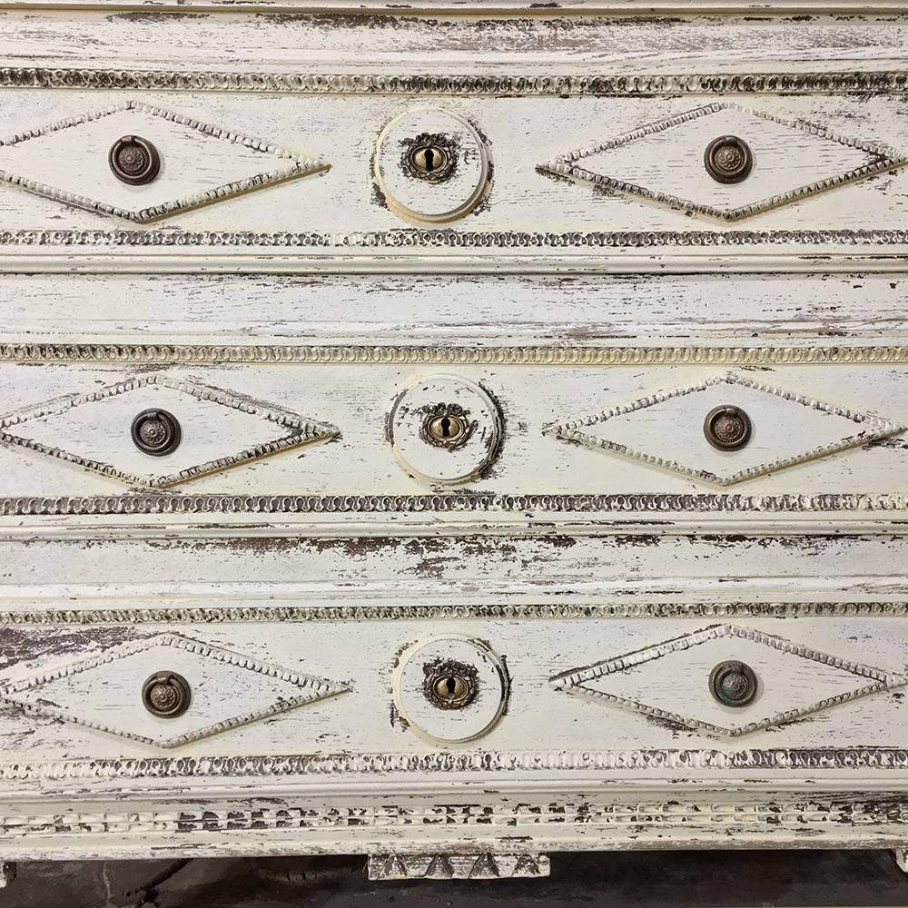 Hand-Carved Early 19th Century Country French Directoire Painted Neoclassical Commode