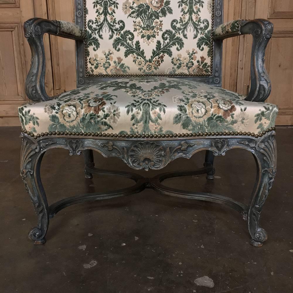 Pair of 19th Century French Louis XIV Painted Armchairs In Good Condition In Dallas, TX