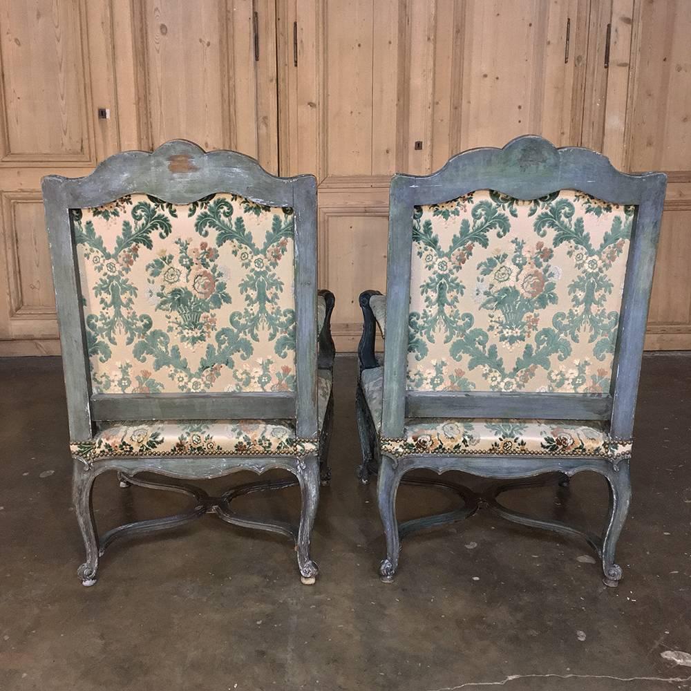 Pair of 19th Century French Louis XIV Painted Armchairs 3