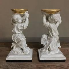 Pair of 19th Century Italian Painted Statues of Cherubs