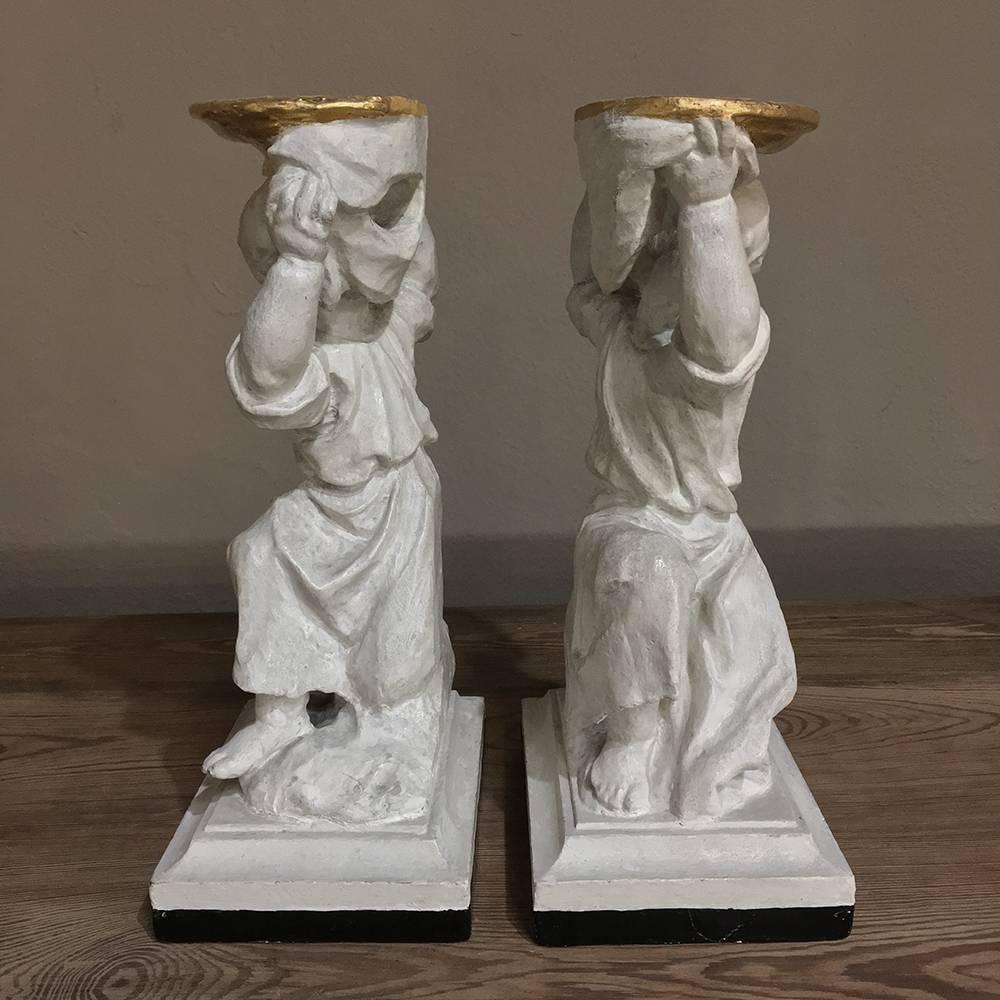 Neoclassical Pair of 19th Century Italian Painted Statues of Cherubs For Sale