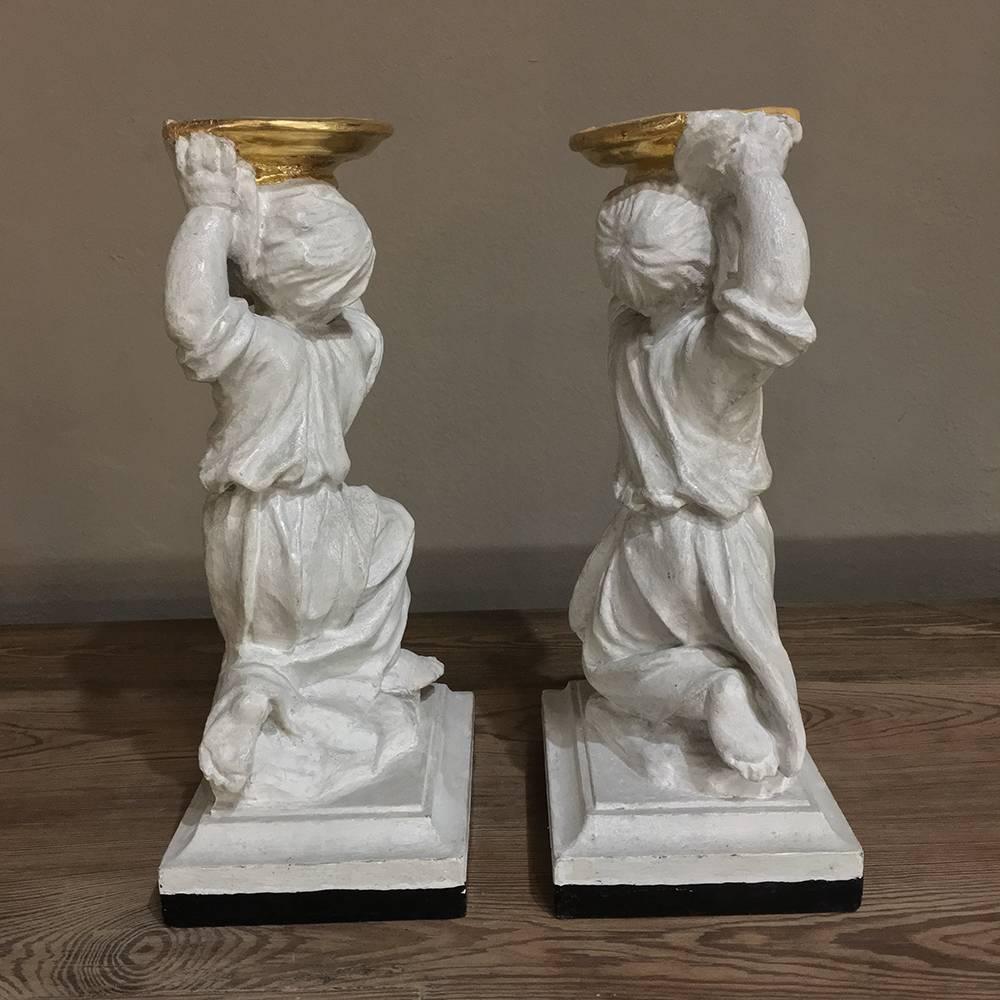 Pair of 19th Century Italian Painted Statues of Cherubs For Sale 2