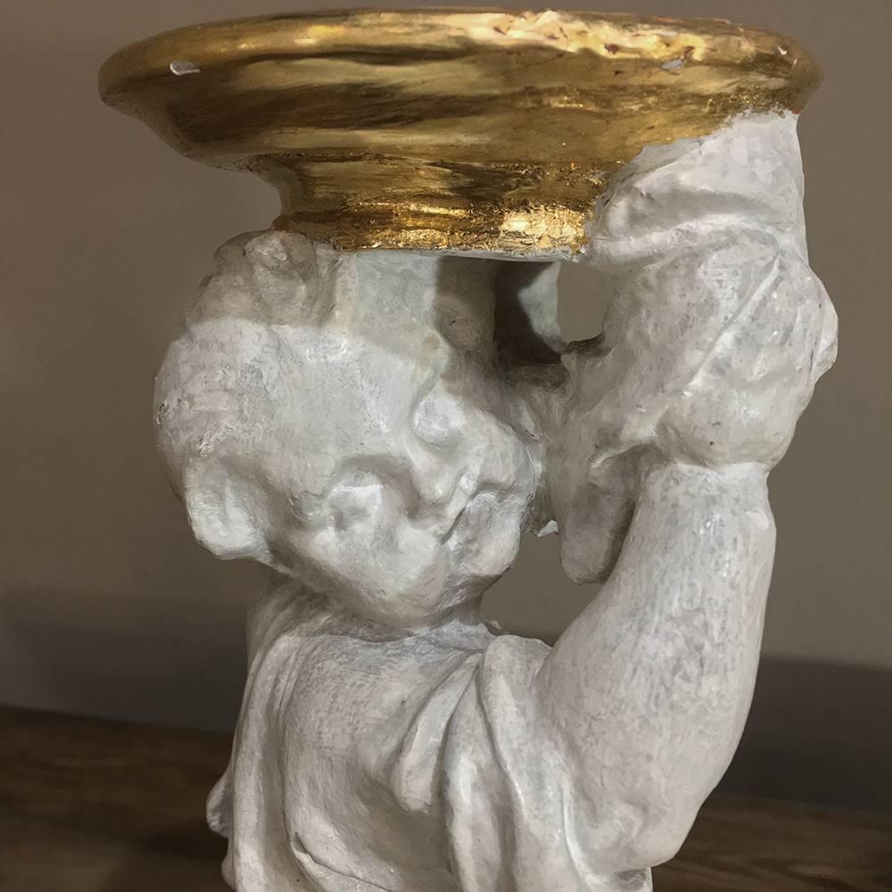 Pair of 19th Century Italian Painted Statues of Cherubs In Good Condition For Sale In Dallas, TX
