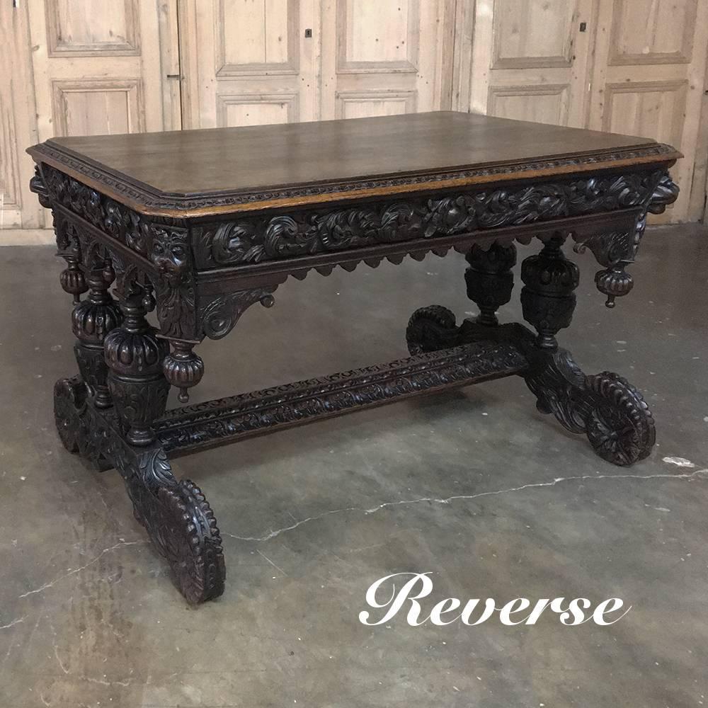 Hand-Carved 19th Century French Renaissance Desk with Dolphins