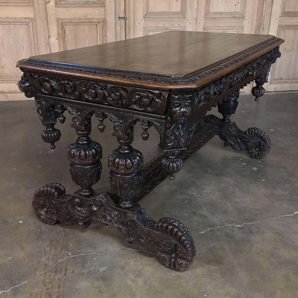 Oak 19th Century French Renaissance Desk with Dolphins