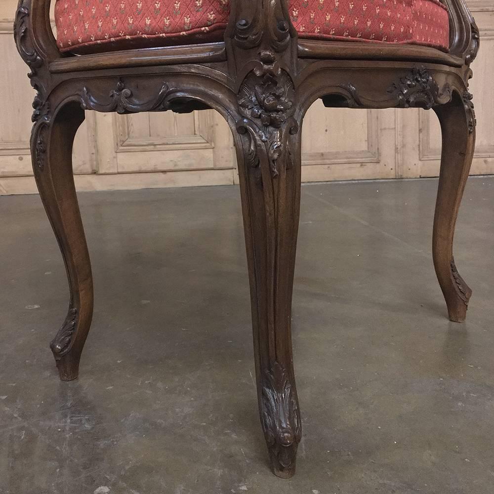 19th Century French Louis XV Walnut Caned Hand Carved Bench, Stool 3