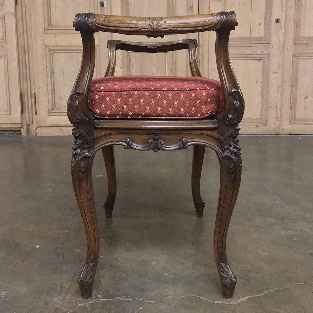 19th Century French Louis XV Walnut Caned Hand Carved Bench, Stool 2