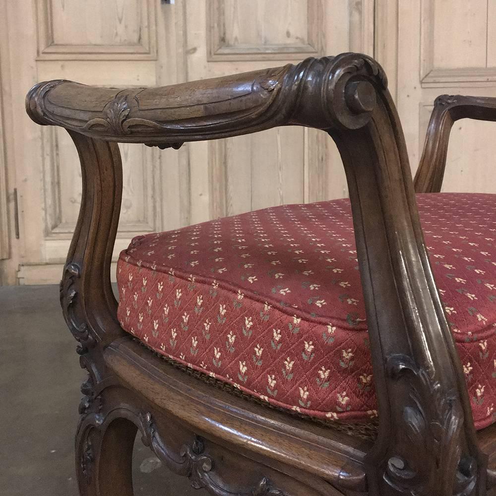 19th Century French Louis XV Walnut Caned Hand Carved Bench, Stool 4