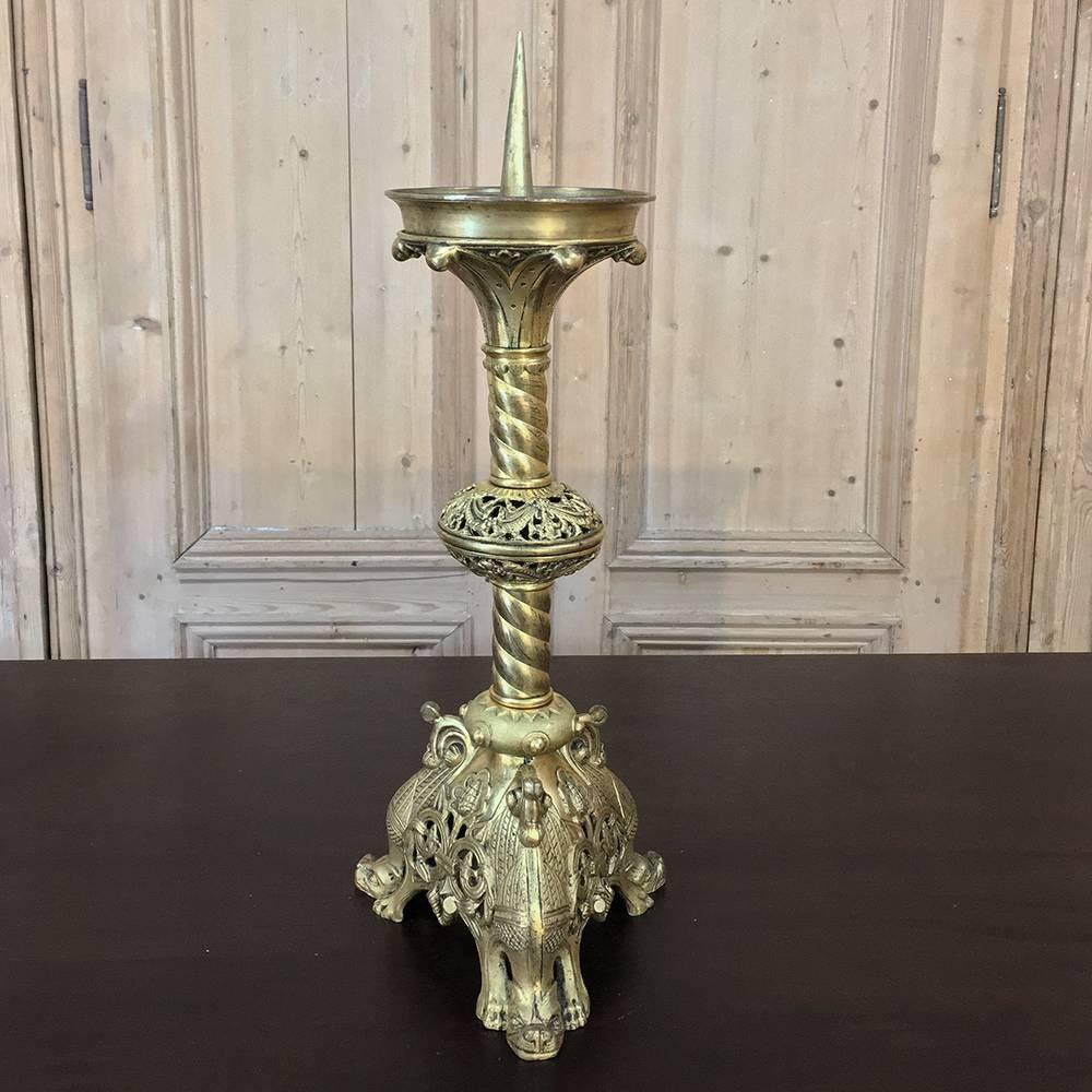 Pair of 19th Century Bronze Gothic Candlesticks In Excellent Condition In Dallas, TX