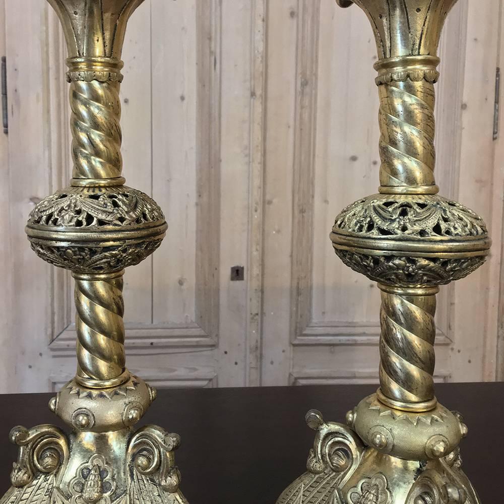 Pair of 19th Century Bronze Gothic Candlesticks 1
