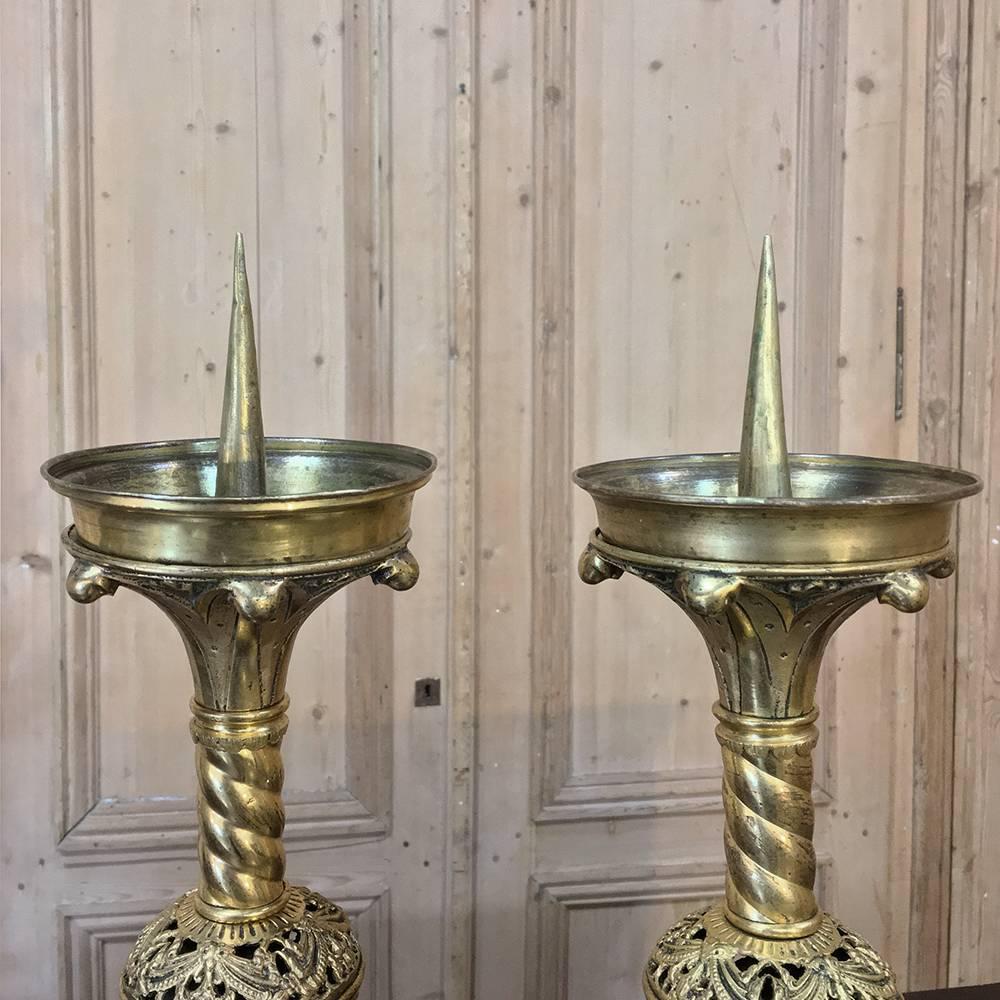 Pair of 19th Century Bronze Gothic Candlesticks 3