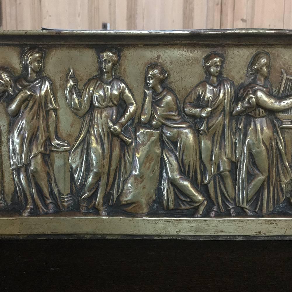 Mid-19th Century 19th Century French Embossed Brass Jardinière, Planter