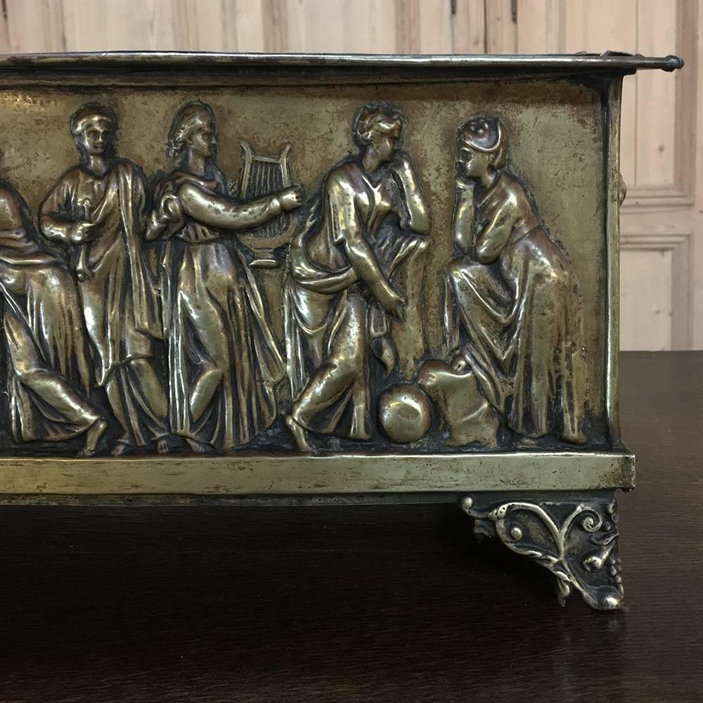 19th Century French Embossed Brass Jardinière, Planter 1