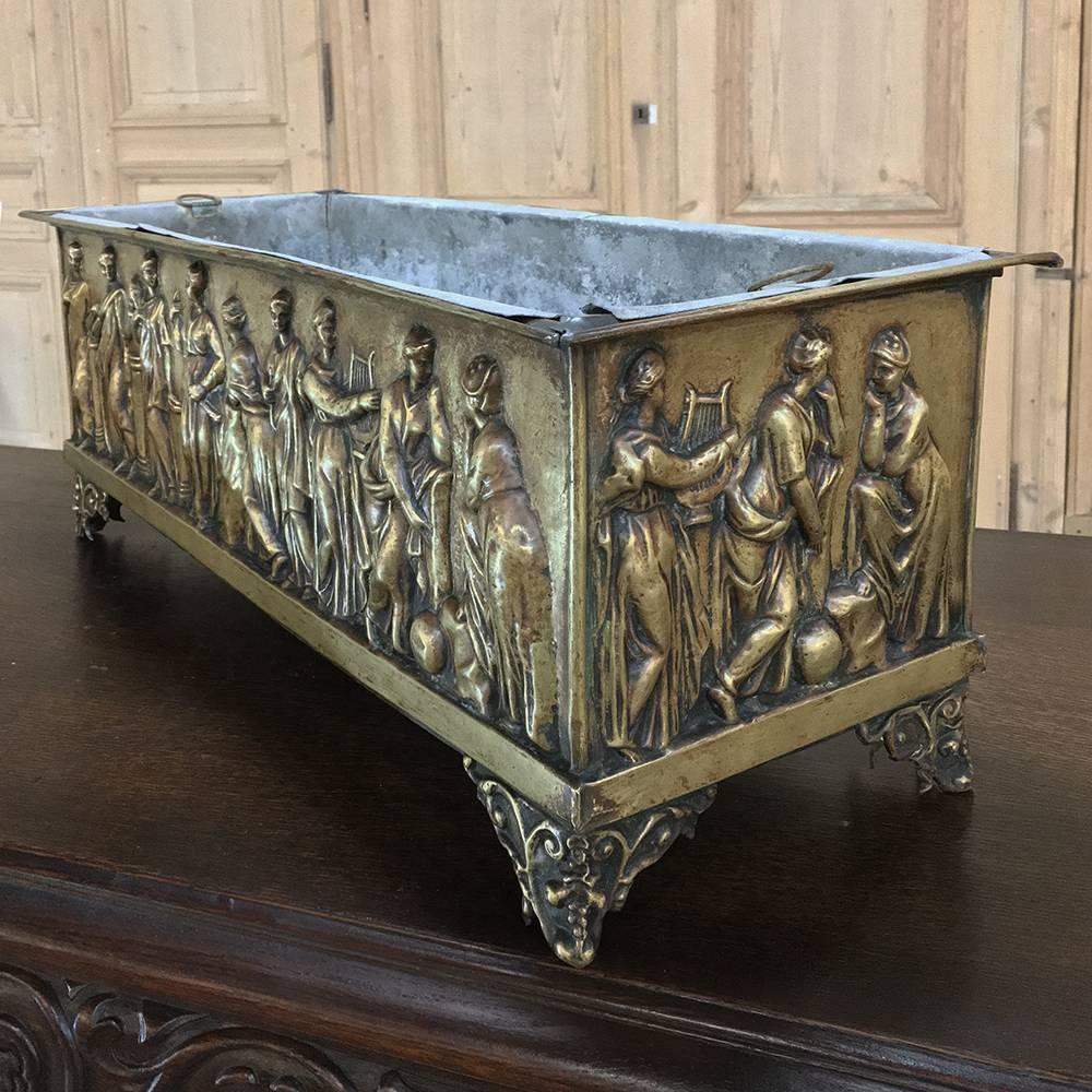 19th Century French Embossed Brass Jardinière, Planter 2