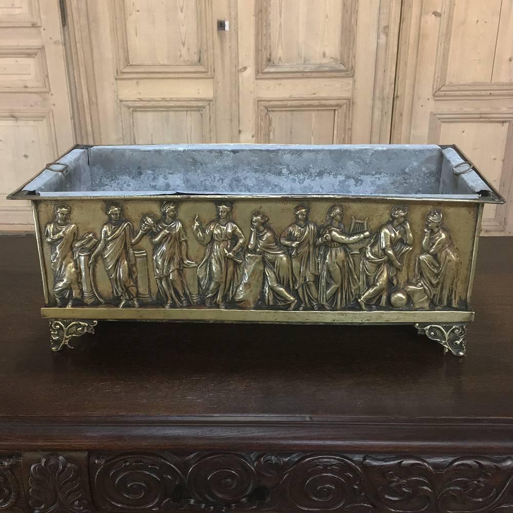19th Century French Embossed Brass Jardinière, Planter 4