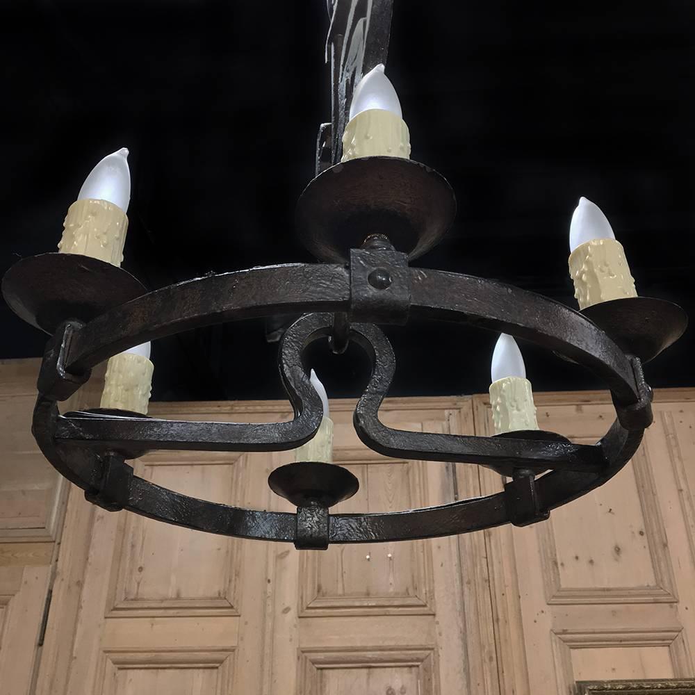 Rustic Antique Country French Wrought Iron Chandelier