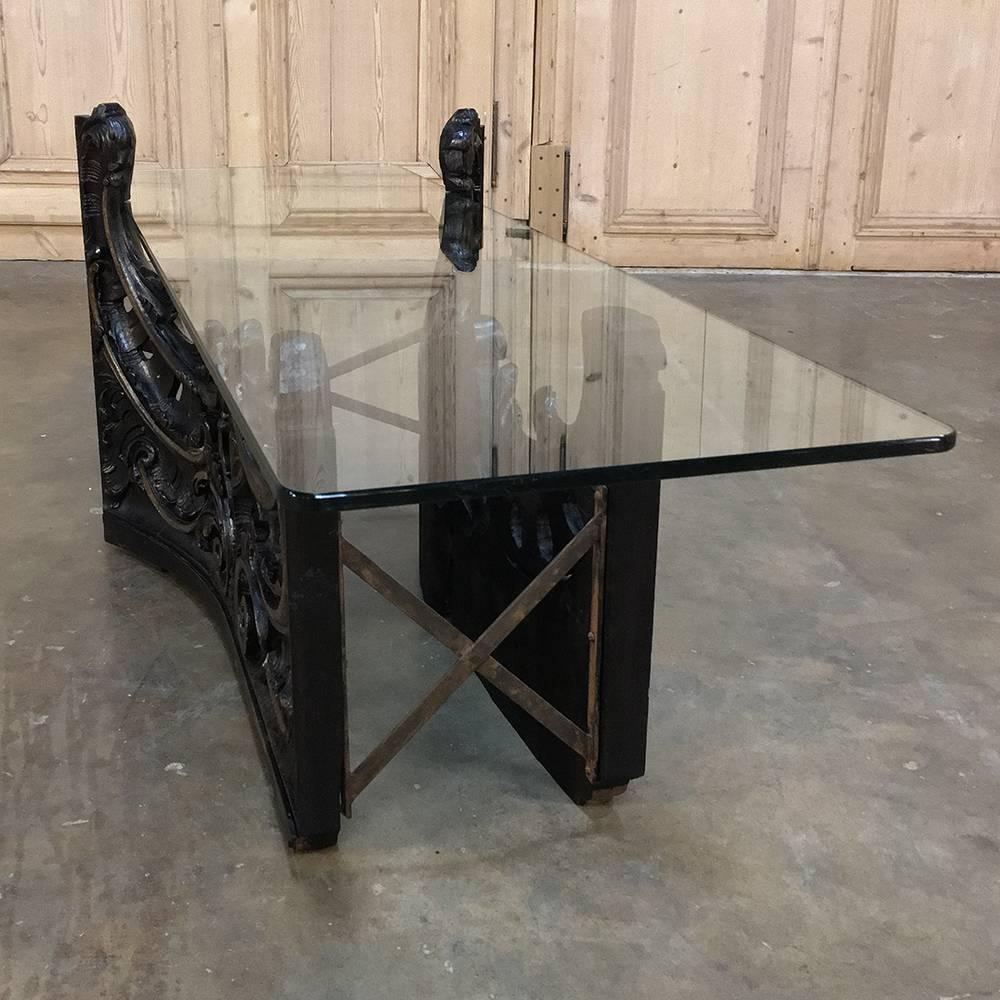 Baroque Glass Top Coffee Table with 18th Century Architectural Relic