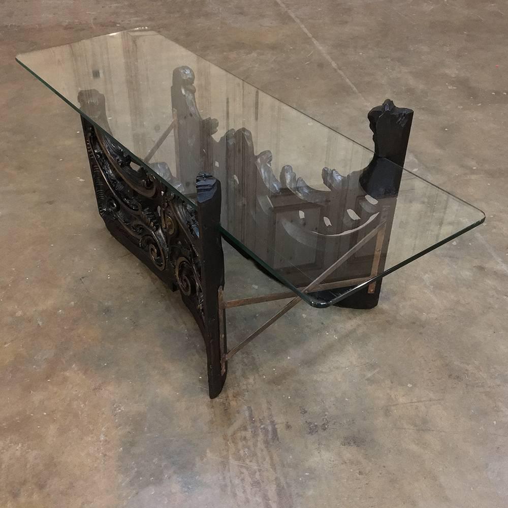 Glass Top Coffee Table with 18th Century Architectural Relic 3