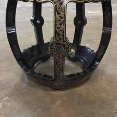 Pair of Mid-Century French Chinoiserie Ebonized Gold Painted Stools