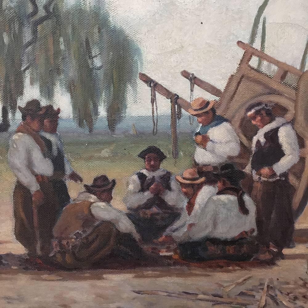 Early 20th Century Antique Framed Oil Painting on Canvas by Silvio Rossi